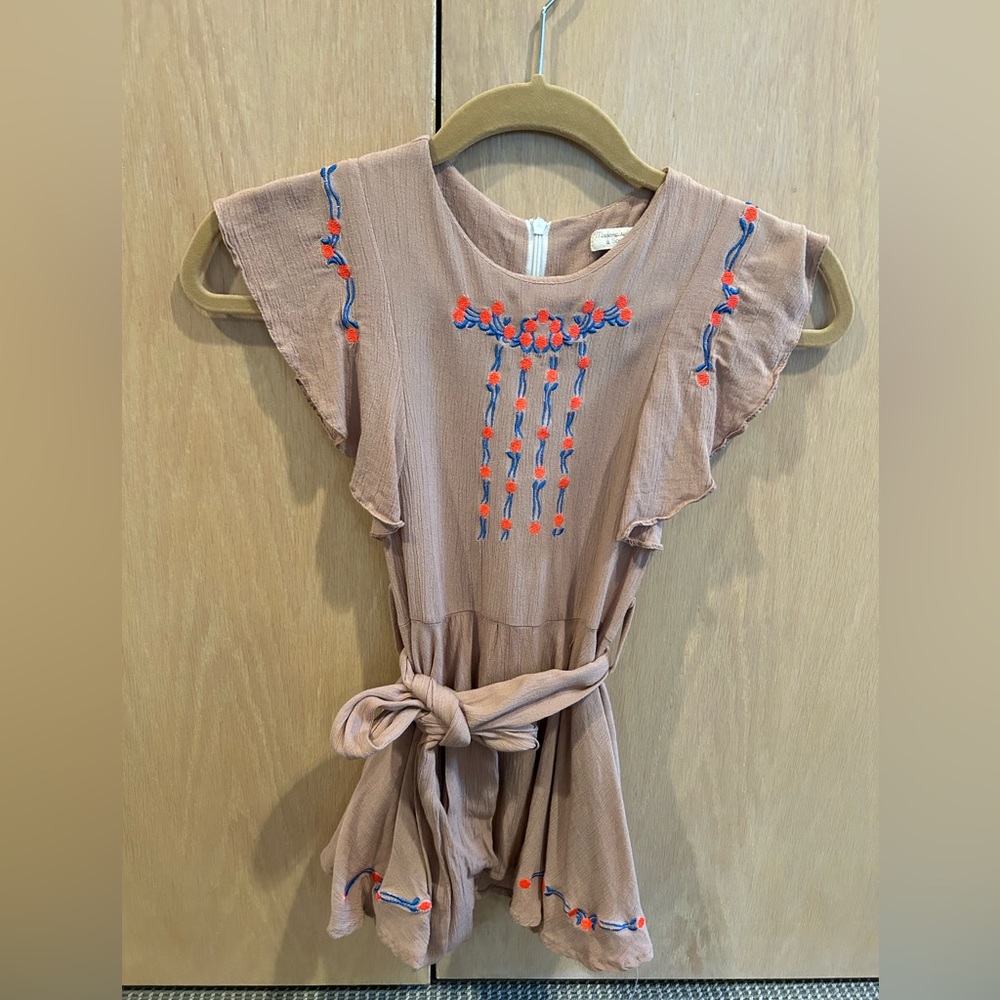 Taupe dress with flowers designer